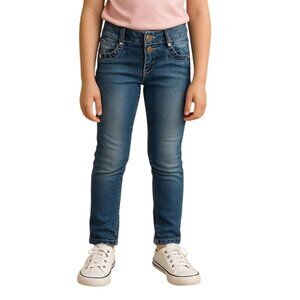 W Studio Size 10 Girls Denim Skinny Jeans W/ Ruffle Pockets Double Button Style